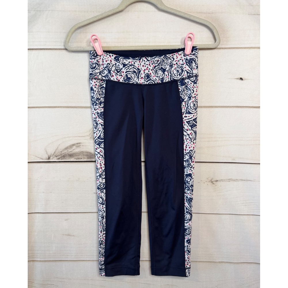 Lilly Pulitzer Luxletic Navy Pink Abstract Print Cropped Leggings XS RN88189